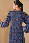Buy_Grassroot By Anita Dongre_Blue Viscose, Modal Embroidery Round Neck Floral Ajrakh Print Midi Dress 