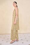Grassroot By Anita Dongre_Yellow Viscose, Modal Embroidery Keyhole Neck Ajrakh Print Kurta Set _Online_at_Aza_Fashions