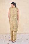 Shop_Grassroot By Anita Dongre_Yellow Viscose, Modal Embroidery Keyhole Neck Ajrakh Print Kurta Set _at_Aza_Fashions