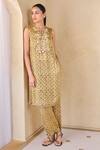 Grassroot By Anita Dongre_Yellow Viscose, Modal Embroidery Keyhole Neck Ajrakh Print Kurta Set _at_Aza_Fashions