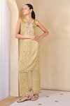 Buy_Grassroot By Anita Dongre_Yellow Viscose, Modal Embroidery Keyhole Neck Ajrakh Print Kurta Set _at_Aza_Fashions