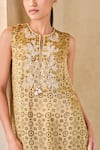 Grassroot By Anita Dongre_Yellow Viscose, Modal Embroidery Keyhole Neck Ajrakh Print Kurta Set _Online