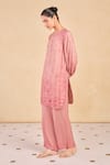 Grassroot By Anita Dongre_Pink Viscose, Silk Embroidery Round Neck Floral Print Kurta And Pant Set _at_Aza_Fashions