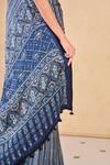 Grassroot By Anita Dongre_Blue 62.5% Viscose 37.5% Modal Printed Geometric Saree And Unstitched Blouse _at_Aza_Fashions