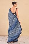 Shop_Grassroot By Anita Dongre_Blue 62.5% Viscose 37.5% Modal Printed Geometric Saree And Unstitched Blouse _at_Aza_Fashions