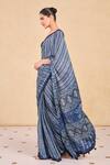 Buy_Grassroot By Anita Dongre_Blue 62.5% Viscose 37.5% Modal Printed Geometric Saree And Unstitched Blouse 