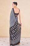 Shop_Grassroot By Anita Dongre_Black Viscose 63% Printed Ajrakh Korat Saree And Unstitched Blouse Piece _at_Aza_Fashions