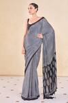 Buy_Grassroot By Anita Dongre_Black Viscose 63% Printed Ajrakh Korat Saree And Unstitched Blouse Piece _at_Aza_Fashions