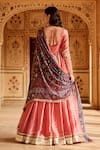 Lashkaraa_Coral Silk, Organza Gota Patti, Zari, Sequins, Mirrors, Embroidery Anarkali Set _Online_at_Aza_Fashions