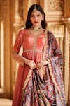 Buy_Lashkaraa_Coral Silk, Organza Gota Patti, Zari, Sequins, Mirrors, Embroidery Anarkali Set _Online_at_Aza_Fashions