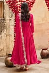 Lashkaraa_Pink Satin, Organza Sequins, Beads, Embroidery Round Neck Floral Anarkali Set _Online_at_Aza_Fashions
