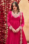 Buy_Lashkaraa_Pink Satin, Organza Sequins, Beads, Embroidery Round Neck Floral Anarkali Set _Online_at_Aza_Fashions