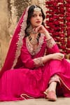 Shop_Lashkaraa_Pink Satin, Organza Sequins, Beads, Embroidery Round Neck Floral Anarkali Set _Online_at_Aza_Fashions