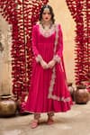 Buy_Lashkaraa_Pink Satin, Organza Sequins, Beads, Embroidery Round Neck Floral Anarkali Set _at_Aza_Fashions