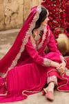 Lashkaraa_Pink Satin, Organza Sequins, Beads, Embroidery Round Neck Floral Anarkali Set _at_Aza_Fashions