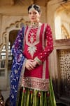 Buy_Lashkaraa_Pink Chiffon, Satin, Net Zari, Sequins, Embroidery Floral Kurta Sharara Set _Online_at_Aza_Fashions