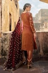 Lashkaraa_Brown Silk, Brocade Zari, Sequins V-neck Floral Embroidered Kurta Set _Online_at_Aza_Fashions