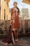 Buy_Lashkaraa_Brown Silk, Brocade Zari, Sequins V-neck Floral Embroidered Kurta Set _at_Aza_Fashions