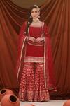 Buy_Lashkaraa_Red Velvet, Brocade, Net Embroidery, Sequins, Zari Round Neck Kurta Sharara Set_at_Aza_Fashions