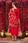 Lashkaraa_Red Satin, Net Zari, Sequins Asymmetric Floral Embroidered Kurta Set _Online_at_Aza_Fashions