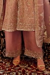 Lashkaraa_Pink Net, Silk Sequins, Stones, Zari V-neck Floral Embroidered Kurta Palazzo Set _Online_at_Aza_Fashions