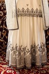 Shop_Lashkaraa_White Satin, Net Sequins, Beads, Zari, Contrast Floral Kurta Sharara Set _Online_at_Aza_Fashions
