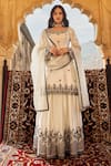 Buy_Lashkaraa_White Satin, Net Sequins, Beads, Zari, Contrast Floral Kurta Sharara Set _at_Aza_Fashions