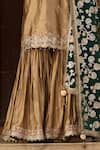 Buy_Lashkaraa_Gold Satin, Silk Zari, Sequins V-neck Floral Embroidered Kurta Sharara Set _Online_at_Aza_Fashions