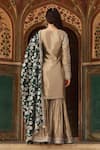Lashkaraa_Gold Satin, Silk Zari, Sequins V-neck Floral Embroidered Kurta Sharara Set _Online_at_Aza_Fashions