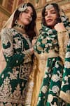 Buy_Lashkaraa_Gold Satin, Silk Zari, Sequins V-neck Floral Embroidered Kurta Sharara Set 