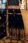 Buy_Lashkaraa_Blue Satin, Silk Sequins, Zari, Embroidery Asymmetric Floral Kurta Sharara Set _Online_at_Aza_Fashions