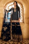Buy_Lashkaraa_Blue Satin, Silk Sequins, Zari, Embroidery Asymmetric Floral Kurta Sharara Set _at_Aza_Fashions