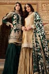 Buy_Lashkaraa_Green Net, Satin Sequins, Embroidery, Zari Collared Floral Kurta Sharara Set _Online_at_Aza_Fashions