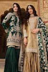 Lashkaraa_Green Net, Satin Sequins, Embroidery, Zari Collared Floral Kurta Sharara Set _at_Aza_Fashions