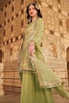 Buy_Lashkaraa_Green Net, Georgette Sequins, Zari Round Floral Embroidered Kurta Sharara Set _Online_at_Aza_Fashions