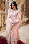 Shop_Lashkaraa_Pink Net, Satin Sequins, Zari Split V-neck Floral Embroidered Kurta Set _Online_at_Aza_Fashions