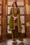 Lashkaraa_Green Silk Sequins, Zari Round Neck Floral Embroidered Kurta Set _at_Aza_Fashions