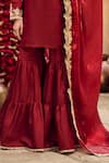 Buy_Lashkaraa_Maroon Silk, Net Embroidery, Sequins, Zari Split V-neck Kurta Gharara Set _Online_at_Aza_Fashions