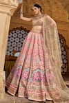 Lashkaraa_Pink Satin, Net Sequins, Zari, Embroidery Floral Lehenga Set _at_Aza_Fashions