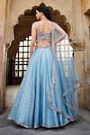 Lashkaraa_Blue Organza, Net Embroidery, Sequins, Zari Round Neck Floral Lehenga Set _Online_at_Aza_Fashions