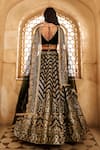 Lashkaraa_Black Organza, Net Zari, Sequins V-neck Chevron Embroidered Lehenga Set _Online_at_Aza_Fashions