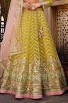 Buy_Lashkaraa_Yellow Net Sequins, Zari, Embroidery Round Neck Floral Lehenga Set _Online_at_Aza_Fashions
