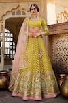 Buy_Lashkaraa_Yellow Net Sequins, Zari, Embroidery Round Neck Floral Lehenga Set _at_Aza_Fashions