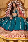 Shop_Lashkaraa_Blue Silk, Net Sequins, Zari Embroidered Teal Lehenga Set _Online_at_Aza_Fashions