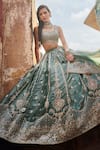 Shop_Lashkaraa_Blue Organza Embroidery, Sequins, Zari Round Neck Floral Lehenga And Blouse Set _Online_at_Aza_Fashions