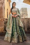 Buy_Lashkaraa_Blue Organza Embroidery, Sequins, Zari Round Neck Floral Lehenga And Blouse Set _at_Aza_Fashions