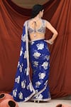 Lashkaraa_Blue Georgette, Net Embroidery, Foil Printing Floral Saree Set _Online_at_Aza_Fashions