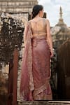 Lashkaraa_Pink Net, Silk Sequins, Zari, Embroidery, Foil Printing Floral Saree And Blouse _Online_at_Aza_Fashions