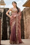 Buy_Lashkaraa_Pink Net, Silk Sequins, Zari, Embroidery, Foil Printing Floral Saree And Blouse _at_Aza_Fashions