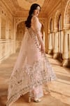 Shop_Lashkaraa_Pink Net Embroidery, Sequins, Zari Round Neck Floral Scallop Hem Saree _Online_at_Aza_Fashions